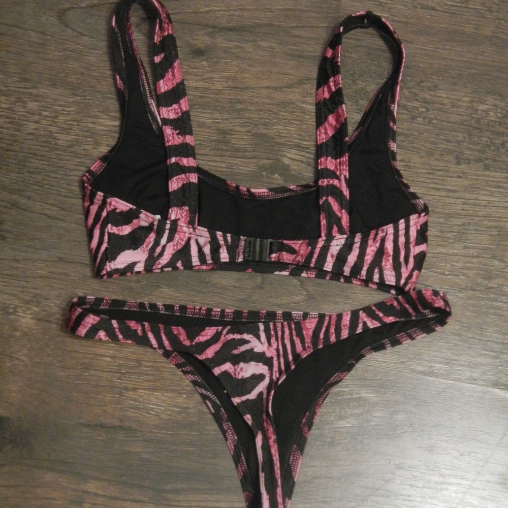Asos Zebra Print Bikini Set Thong Bottom Two Piece Swimsuit - Picture 4 of 8